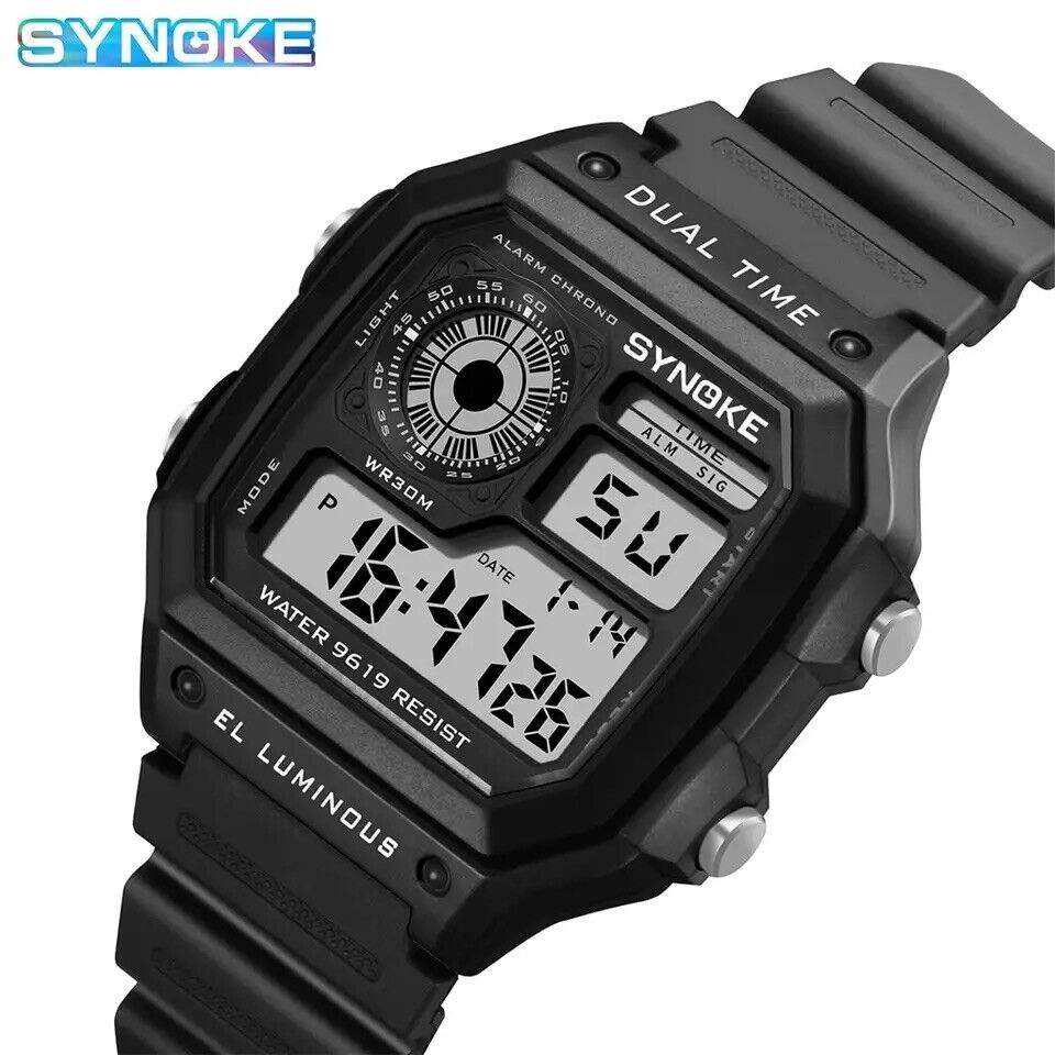 Digital Uhr, Sportwatch, SYNOKE, Military, LEDBeleuchtung, Dual Time, Unisex NEU