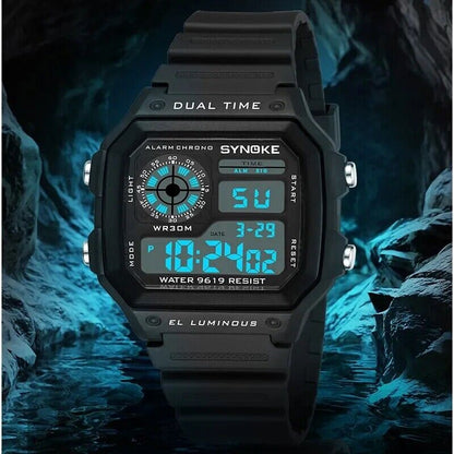 Digital Uhr, Sportwatch, SYNOKE, Military, LEDBeleuchtung, Dual Time, Unisex NEU