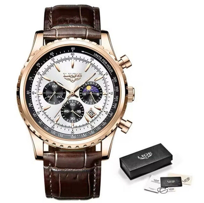 Original LIGE Herren Edelstahl Chronograph Quarzuhr LG8989C Rose-Gold-White