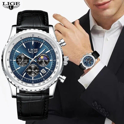 Original LIGE Herren Edelstahl Armbanduhr mit Chronograph LG8989E