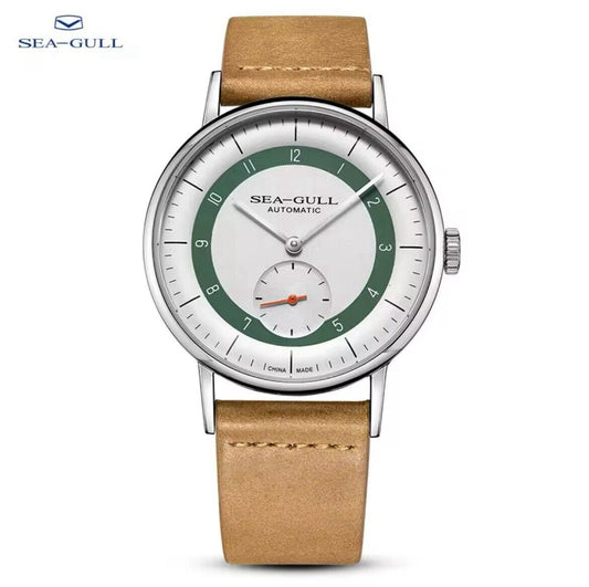 Elegante Seagull Automatikuhr 819.93.6099 Variante grün mit Lederarmband