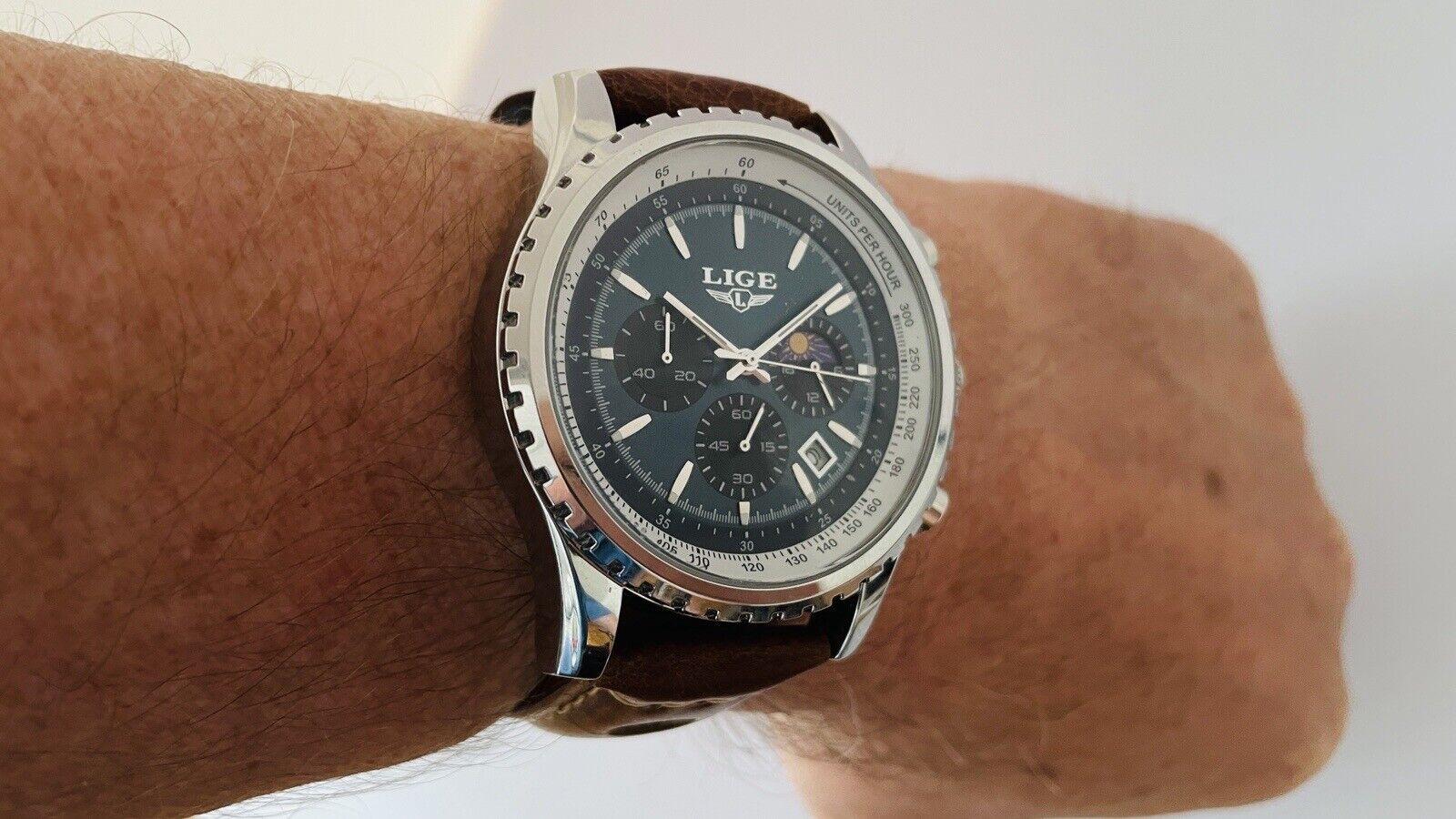 LIGE Herren Armbanduhr Chronograph Quarzuhr LG8989K mit Lederarmband - Unique