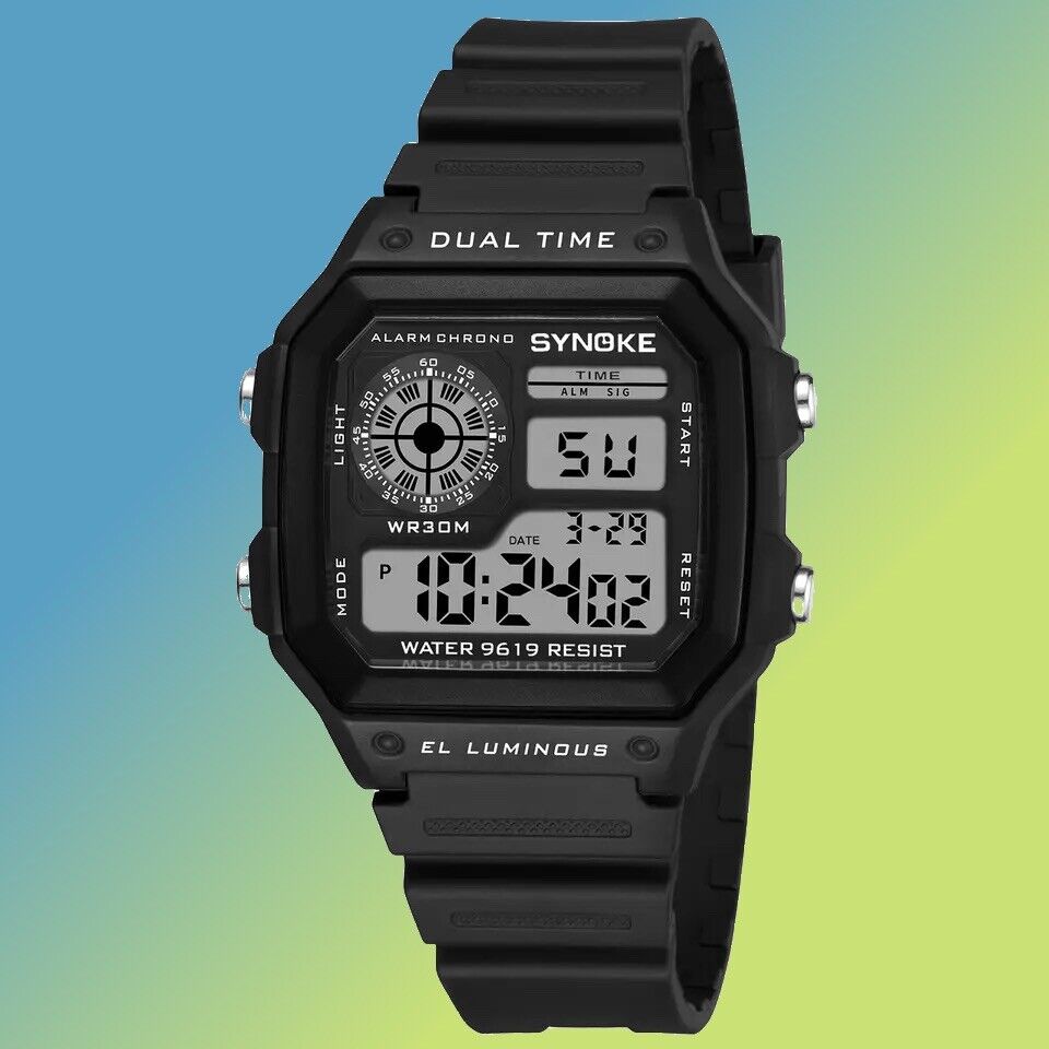 Digital Uhr, Sportwatch, SYNOKE, Military, LEDBeleuchtung, Dual Time, Unisex NEU