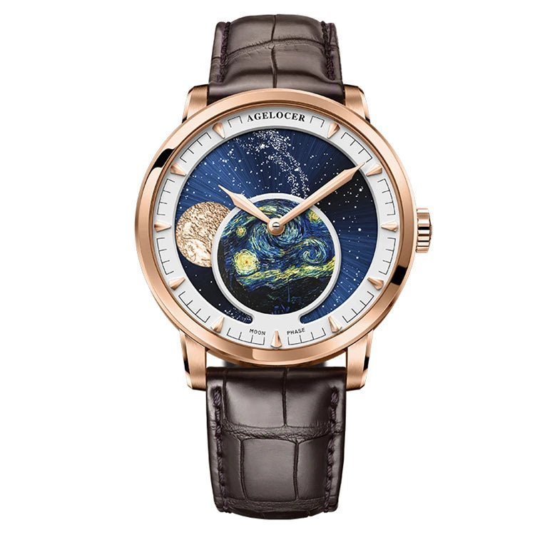 AGELOCER Astronomer Van Gogh Painting Automatic Mechanical Moon Phase Watch - Michas.Zeithaus