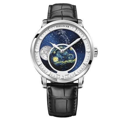 AGELOCER Astronomer Van Gogh Painting Automatic Mechanical Moon Phase Watch - Michas.Zeithaus