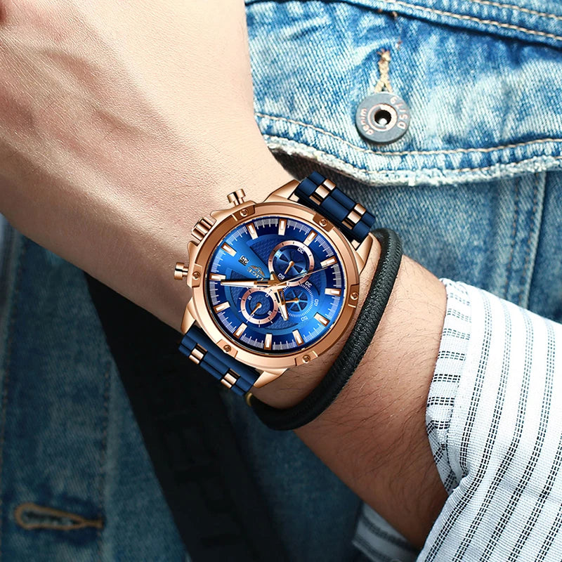 LIGE Luxury Silicone Quartz Watch Sport Chronograph