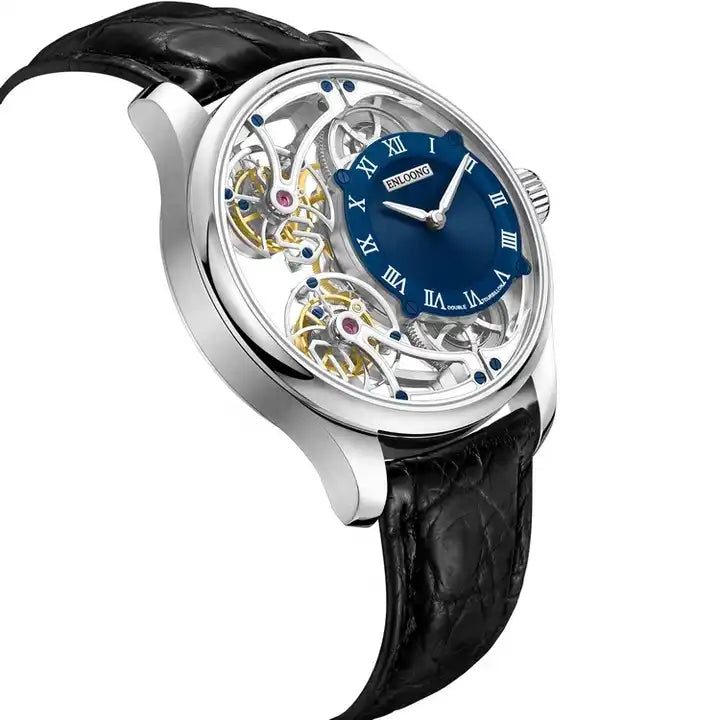 +++ENLOONG Luxury Skeleton Double Tourbillon Automatic Watch