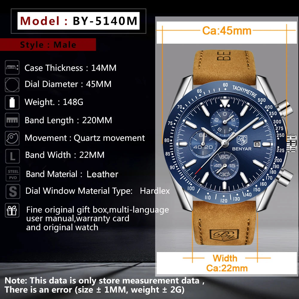 BENYAR Watch Business Full Steel Quartz Top Brand Luxury Casual Waterproof Sports Male Wristwatch Relogio Masculino 