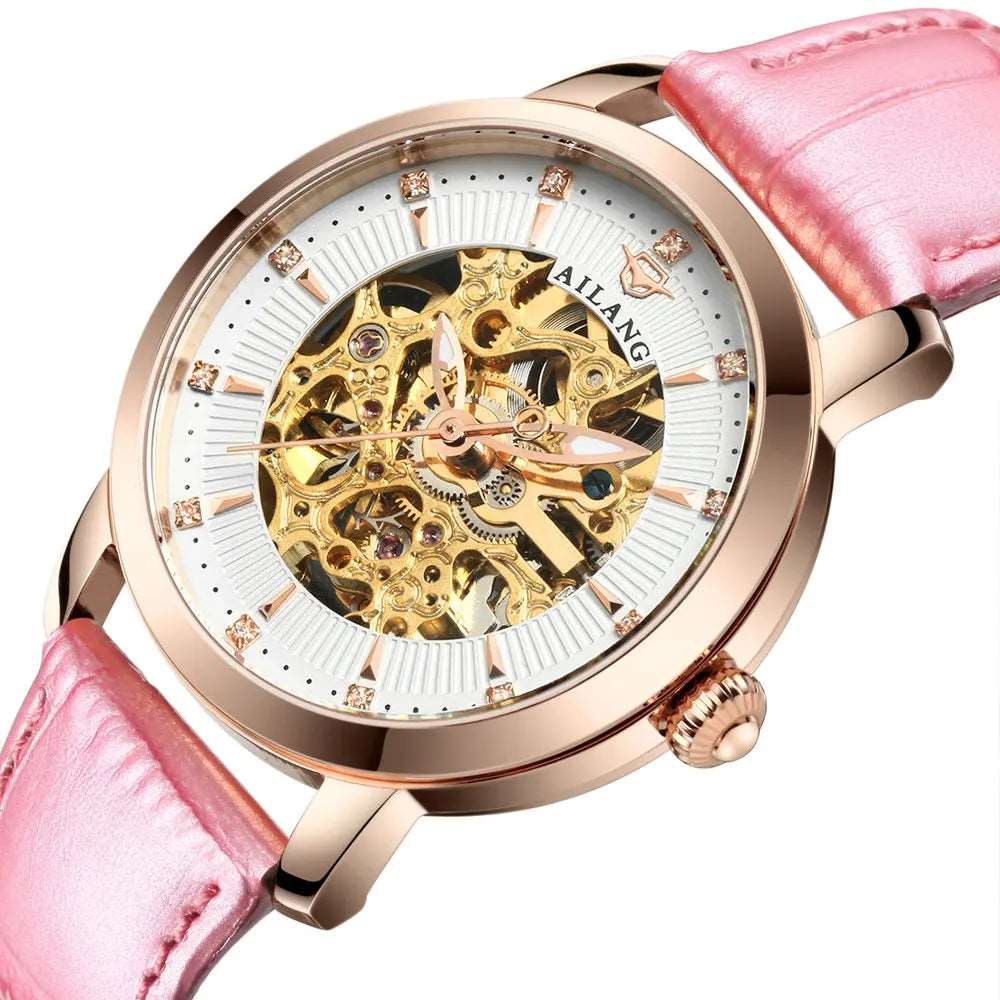 AILANG 6813 Luxury Women Automatic Mechanical watch with Leather Band - Michas.Zeithaus