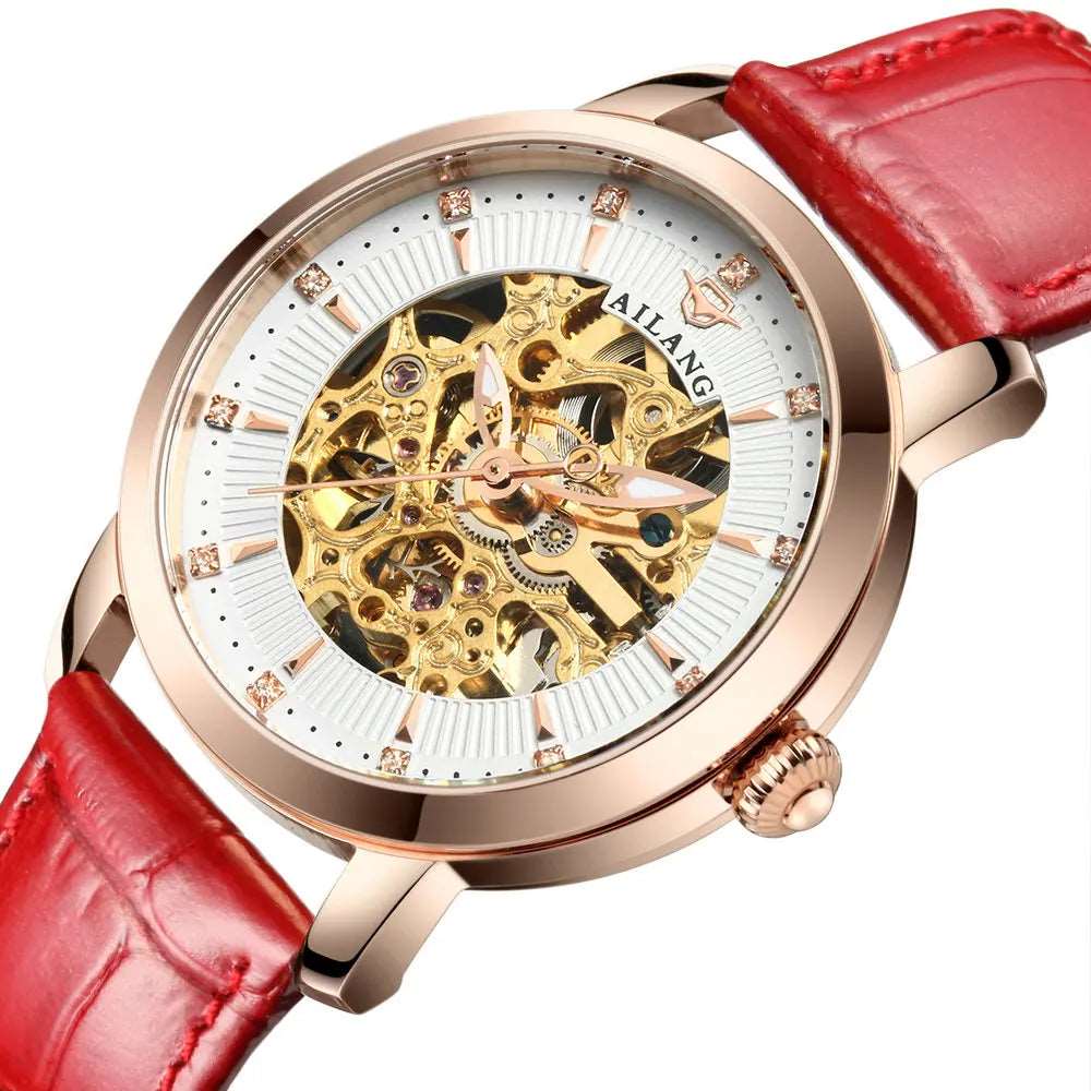 AILANG 6813 Luxury Women Automatic Mechanical watch with Leather Band - Michas.Zeithaus