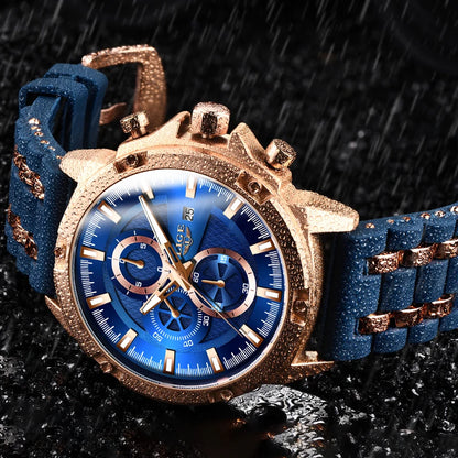 LIGE Luxury Silicone Quartz Watch Sport Chronograph