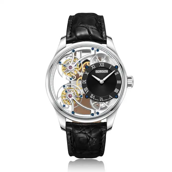 +++ENLOONG Luxury Skeleton Double Tourbillon Automatic Watch