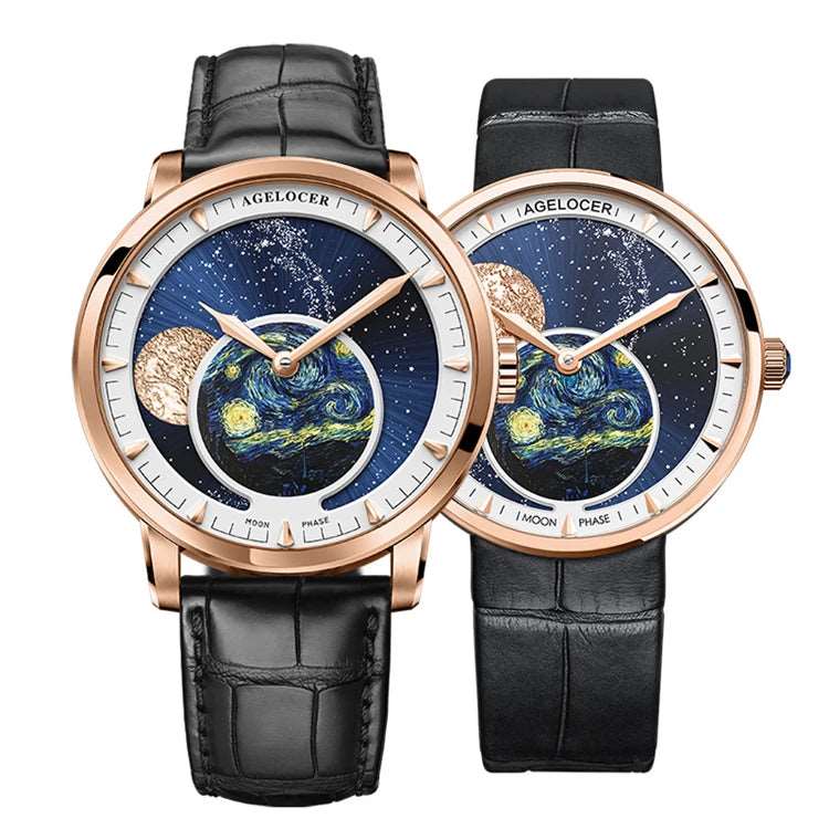 Agelocer Moon Phase Mechanical Movement Automatic Watch Couple Pair Watches - Michas.Zeithaus