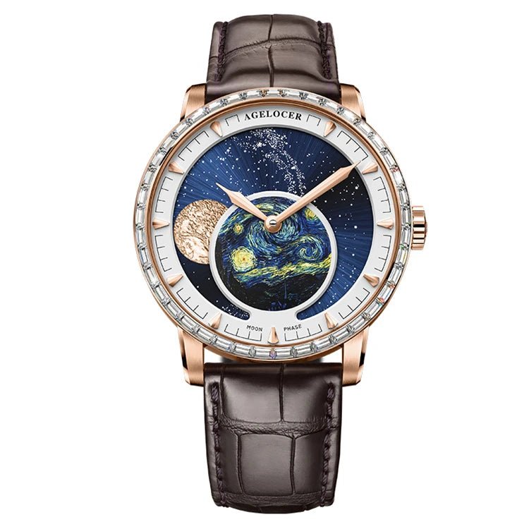 AGELOCER Astronomer Van Gogh Painting Automatic Mechanical Moon Phase Watch - Michas.Zeithaus