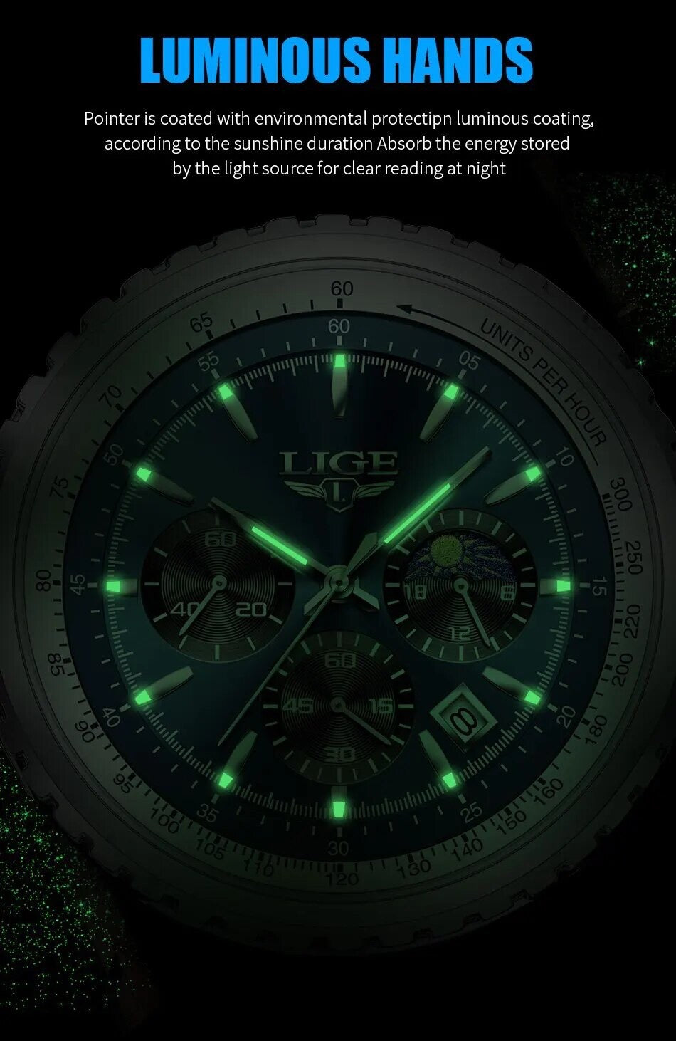 Montre-bracelet originale LIGE pour homme avec chronographe LG8989K