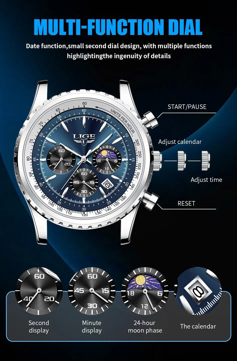 Original LIGE men's wristwatch with chronograph LG8989K