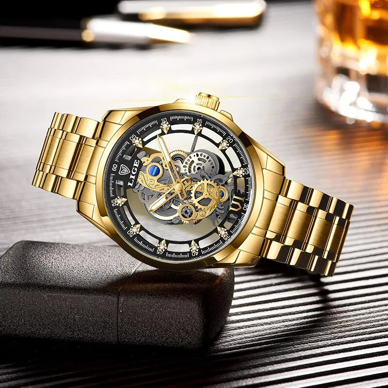 LIGE 8997 Skeleton Quartz Watch in 5 Varianten