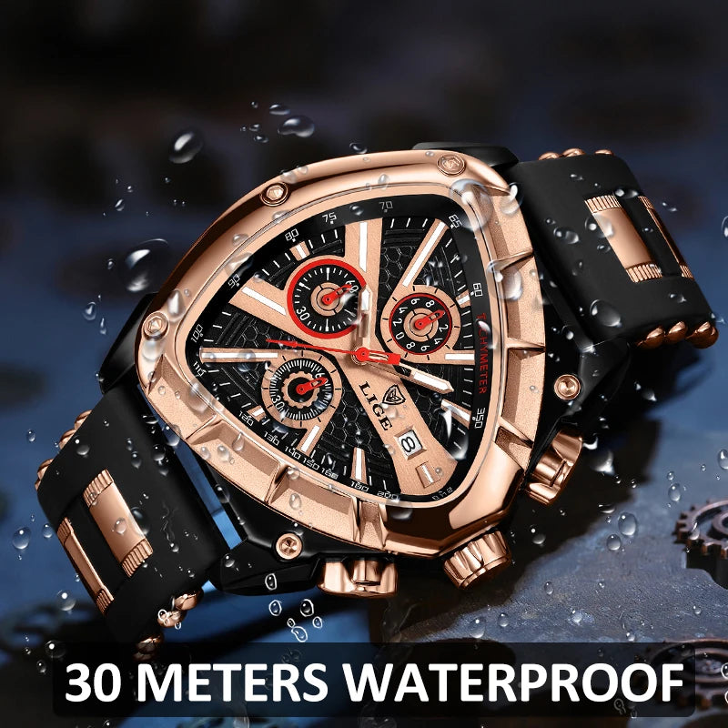 LIGE Fashion Triangle Men Watch Sport Army Mens Watches Luxury Waterproof Quartz Clock Man Chronograph Military Wristwatch Reloj