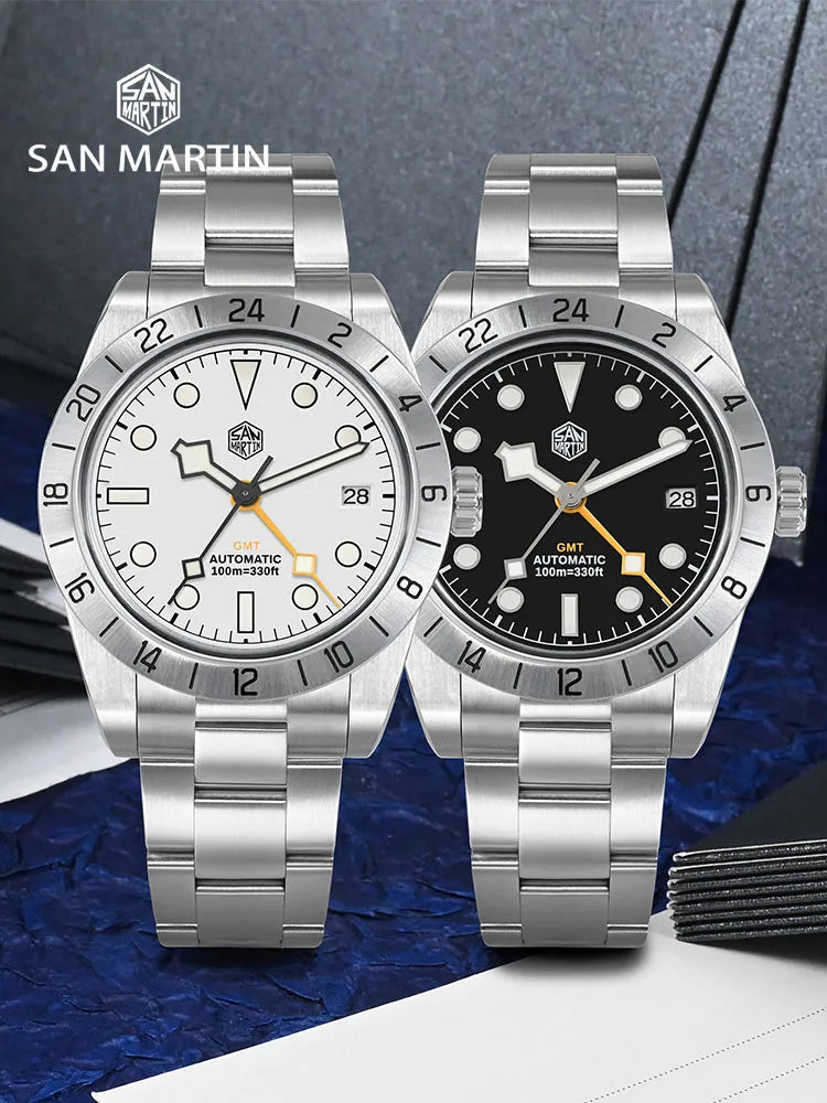 ****San Martin New 39mm Automatic Mechanical GMT Watch NH34 Stainless Steel
